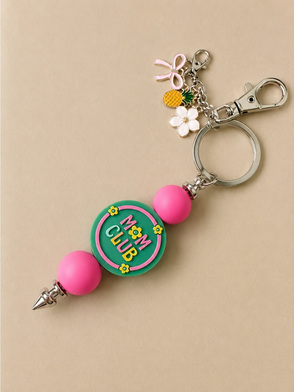 Pink & Green 'MOM CLUB' Charm Keychain